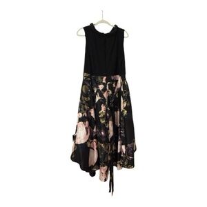 SLNY Black Bodice High-Low Dress with Pink & Green Floral Skirt